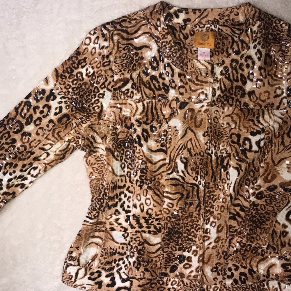 Ruby Rd | Animal Print Button Up Jacket - Picture 2 of 7